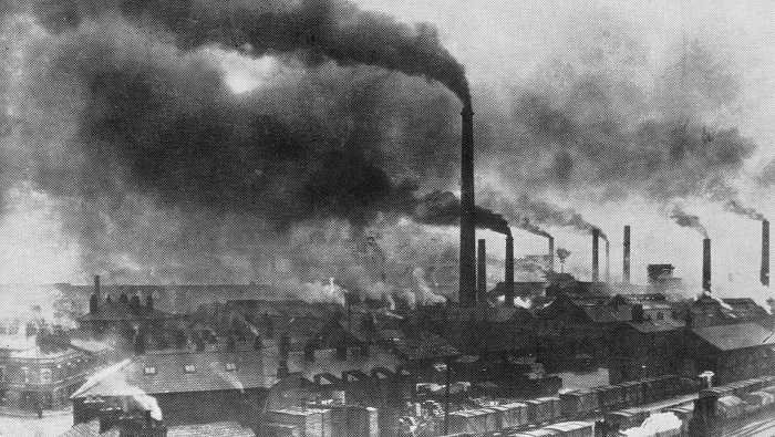 Some historians say the Anthropocene started during the Industrial Revolution (symbolized by 19th-century factories, like this one in Widnes, England). Wikimedia Commons