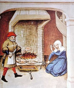 Decameron 1432-cooking on spit. Public Domain. 