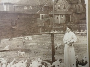 Woman feeding chickens at the Indian Women's Prison.