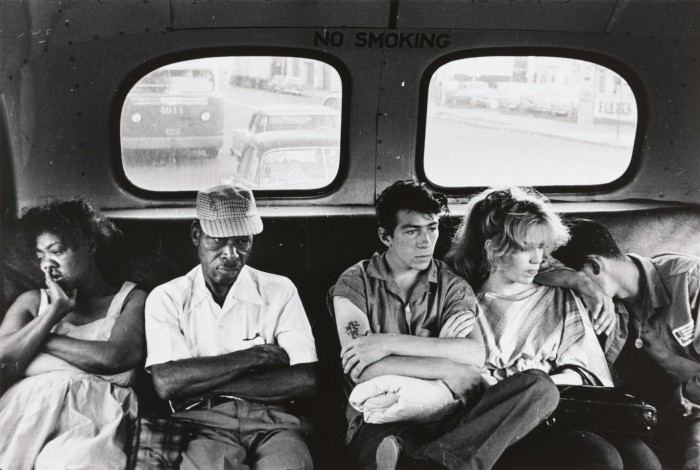 Bruce Davidson photographed members of the Jokers gang on their way back from Coney Island. The Phillips Collection, Washington, DC.