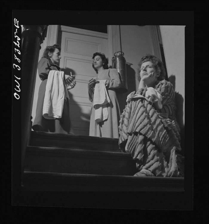 Esther Bubley photographed her sister, Enid Bubley, with two other women at Dissin’s boarding house in January 1943. The photograph is now housed by the Library of Congress Prints and Photographs Division.